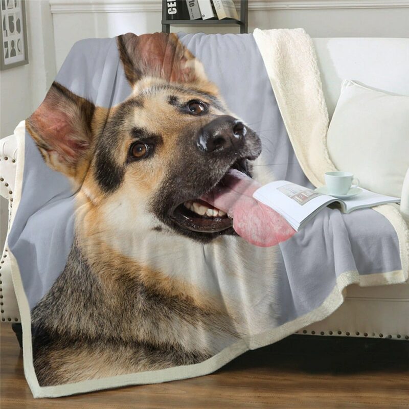 Plaid confortable avec motif chien 3D sur un canapé