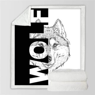 On voit une couverture sur fond blanc. Il y a une tête de loup dessinée en noir et blanc et le mot "wolf" écrit en gros dessus.