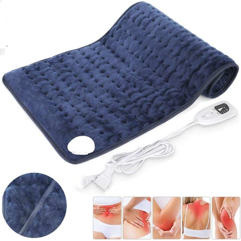 Couverture électrique avec télécommande en micropeluche pour soulager le dos bleu sur fond blanc