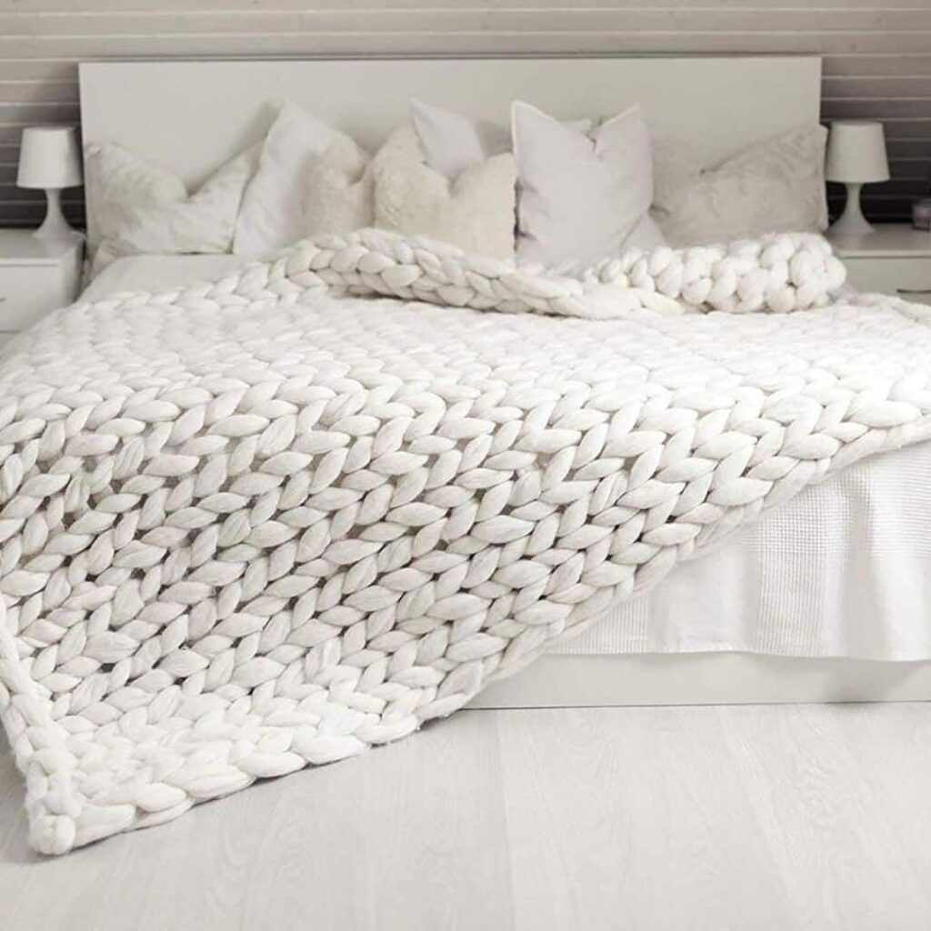 Plaid Tricot Grosse Maille 80x100 Beige – Couverture Canapé Laine Douce à La Main – Vonluxeshop Cocooning